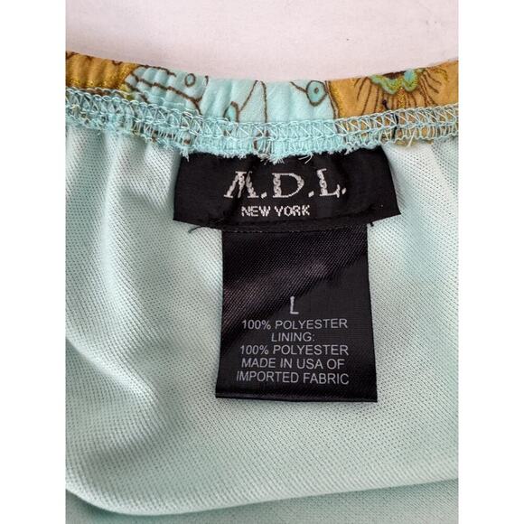 Vintage Y2K Skirt Lined Floral Aqua 70s-inspired A-Line Flowy Lightweight Large - Picture 6 of 6